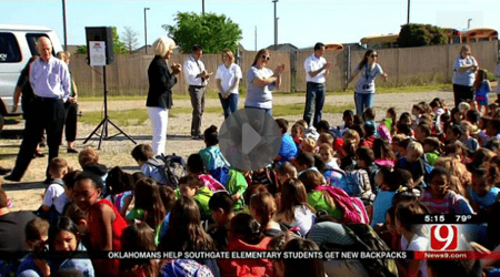 backpack donation on the news